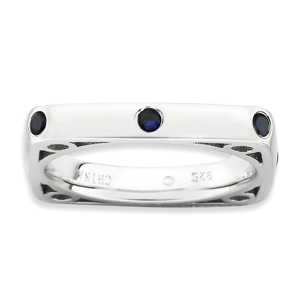 Sterlingsilber Stapelbar Expressions Poliert Erzeugt Saphir Quadratisch Ring (size 9 Nur)