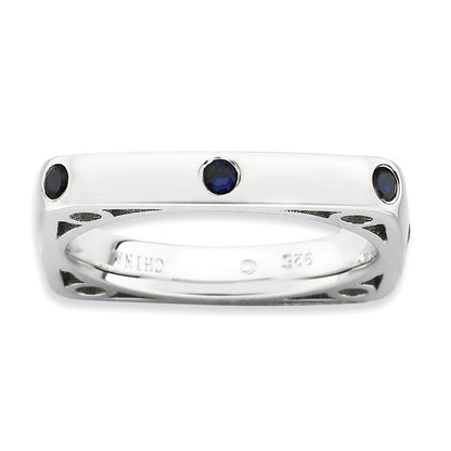 Sterlingsilber Stapelbar Expressions Poliert Erzeugt Saphir Quadratisch Ring (size 9 Nur)