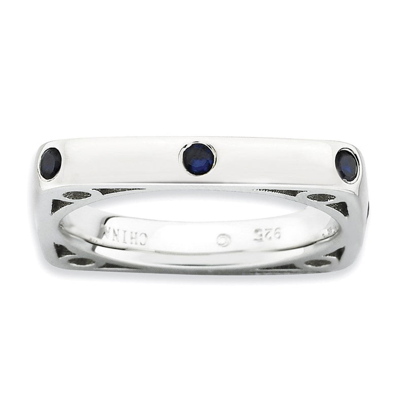 Sterlingsilber Stapelbar Expressions Poliert Erzeugt Saphir Quadratisch Ring (size 9 Nur)