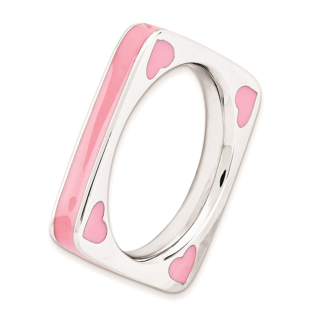 Sterlingsilber Stapelbar Expressions Poliert Rosa Emailliert Quadratisch Ring