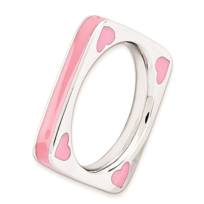 Sterlingsilber Stapelbar Expressions Poliert Rosa Emailliert Quadratisch Ring