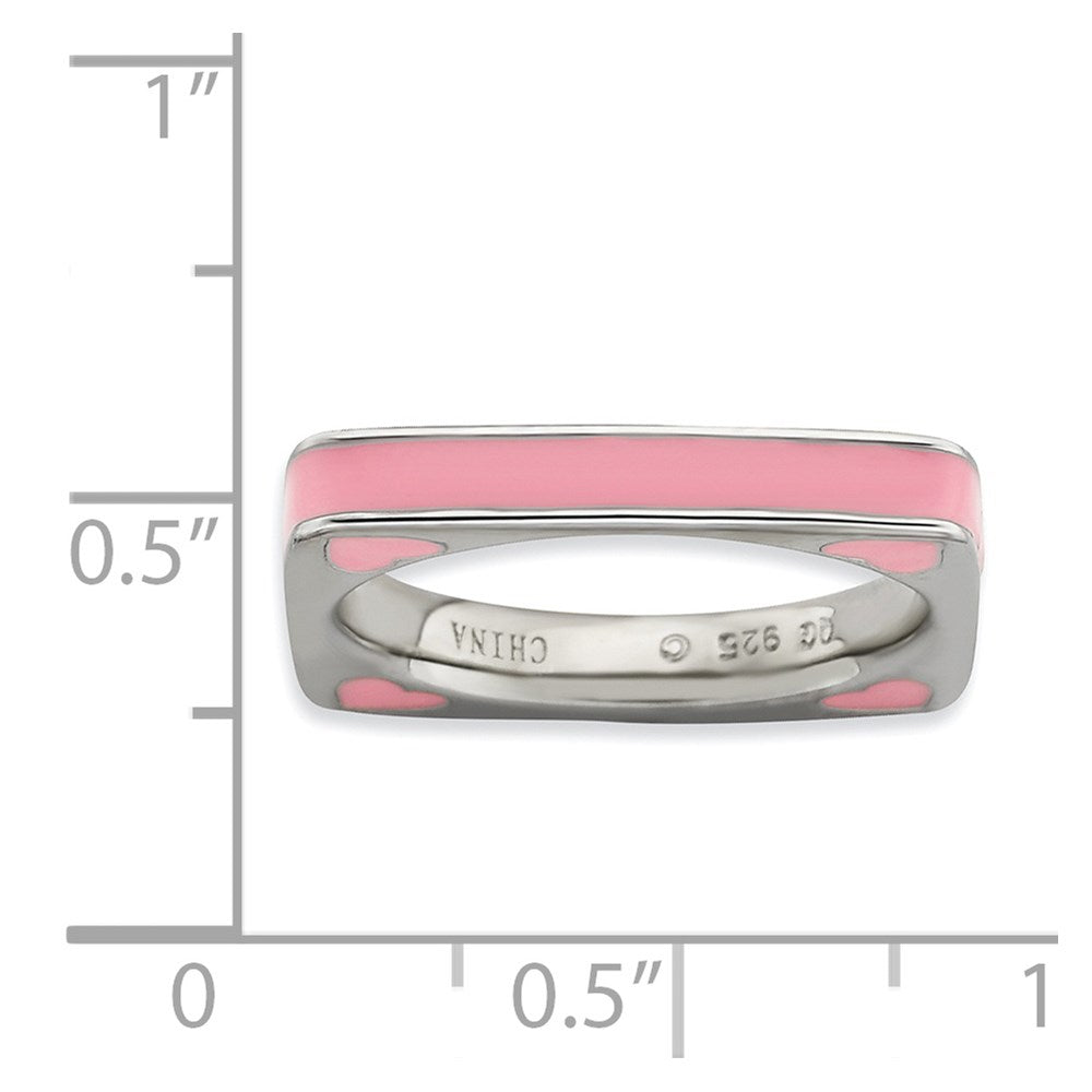 Sterlingsilber Stapelbar Expressions Poliert Rosa Emailliert Quadratisch Ring