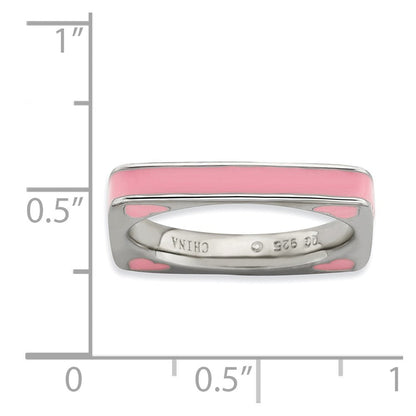 Sterlingsilber Stapelbar Expressions Poliert Rosa Emailliert Quadratisch Ring