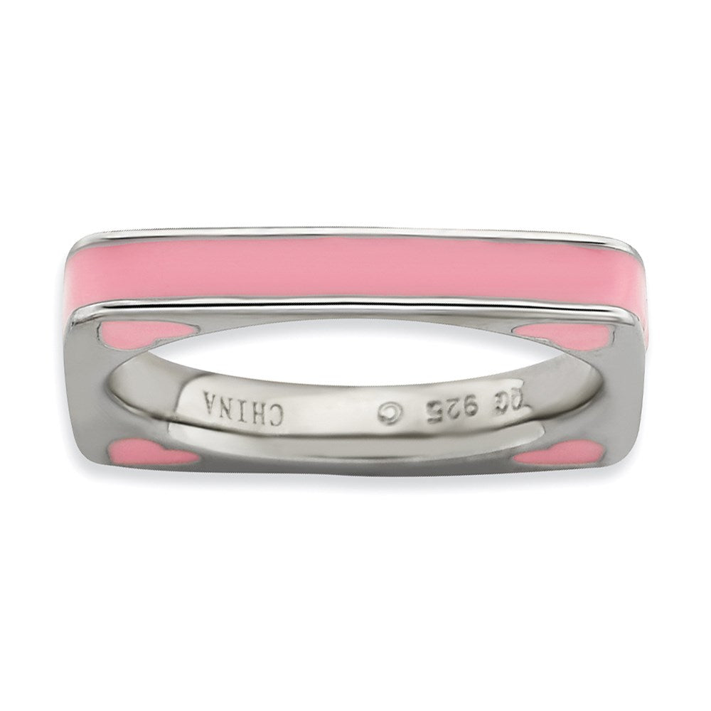 Sterlingsilber Stapelbar Expressions Poliert Rosa Emailliert Quadratisch Ring