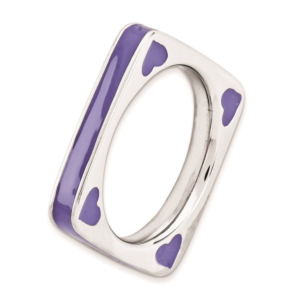 Sterlingsilber Stapelbar Expressions Poliert Lila Emailliert Quadratisch Ring