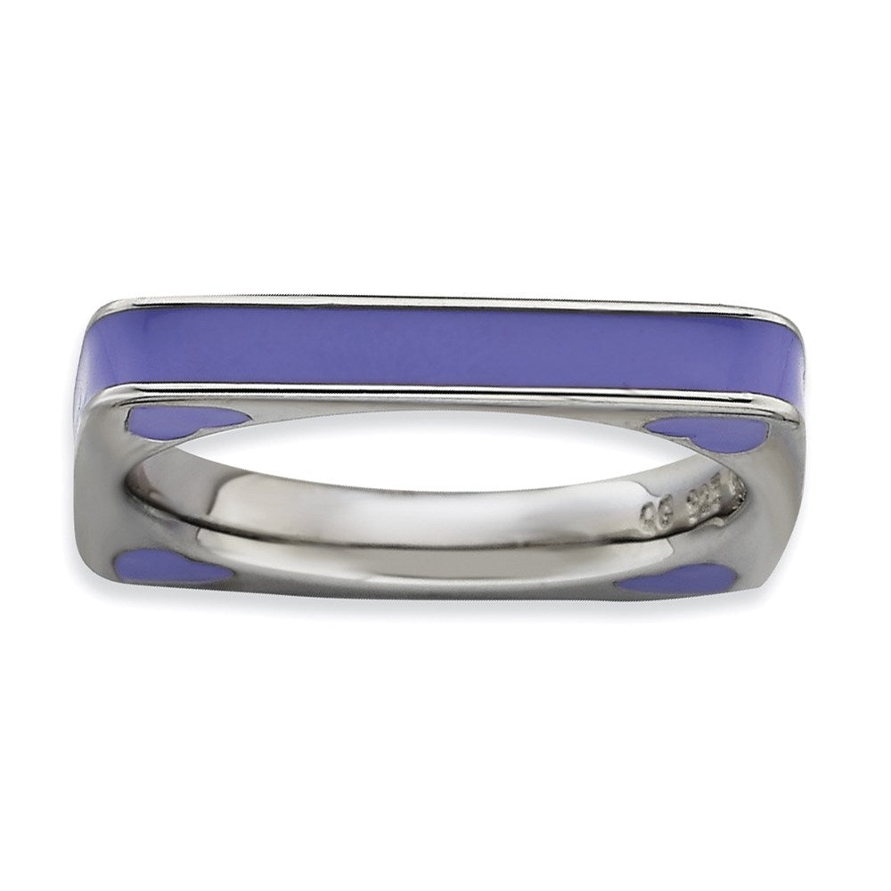 Sterlingsilber Stapelbar Expressions Poliert Lila Emailliert Quadratisch Ring