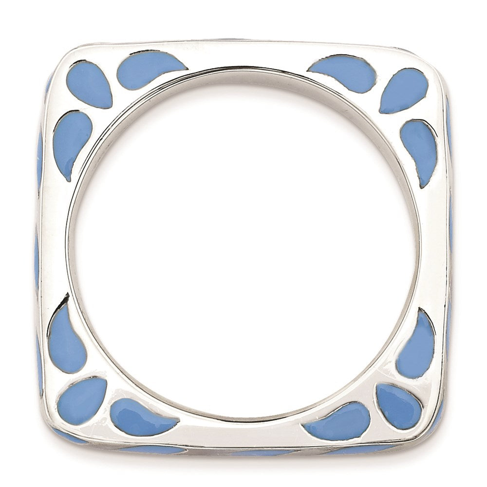 Sterlingsilber Stapelbar Expressions Poliert Blau Emailliert Quadratisch Ring