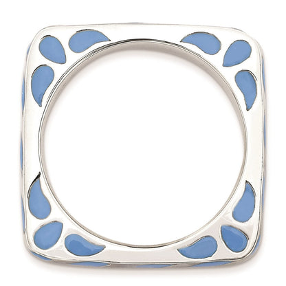 Sterlingsilber Stapelbar Expressions Poliert Blau Emailliert Quadratisch Ring