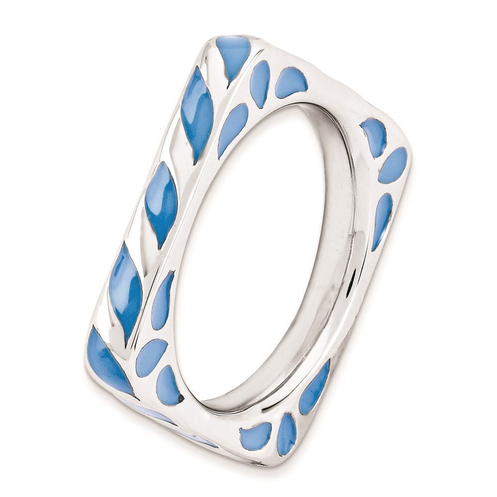 Sterlingsilber Stapelbar Expressions Poliert Blau Emailliert Quadratisch Ring