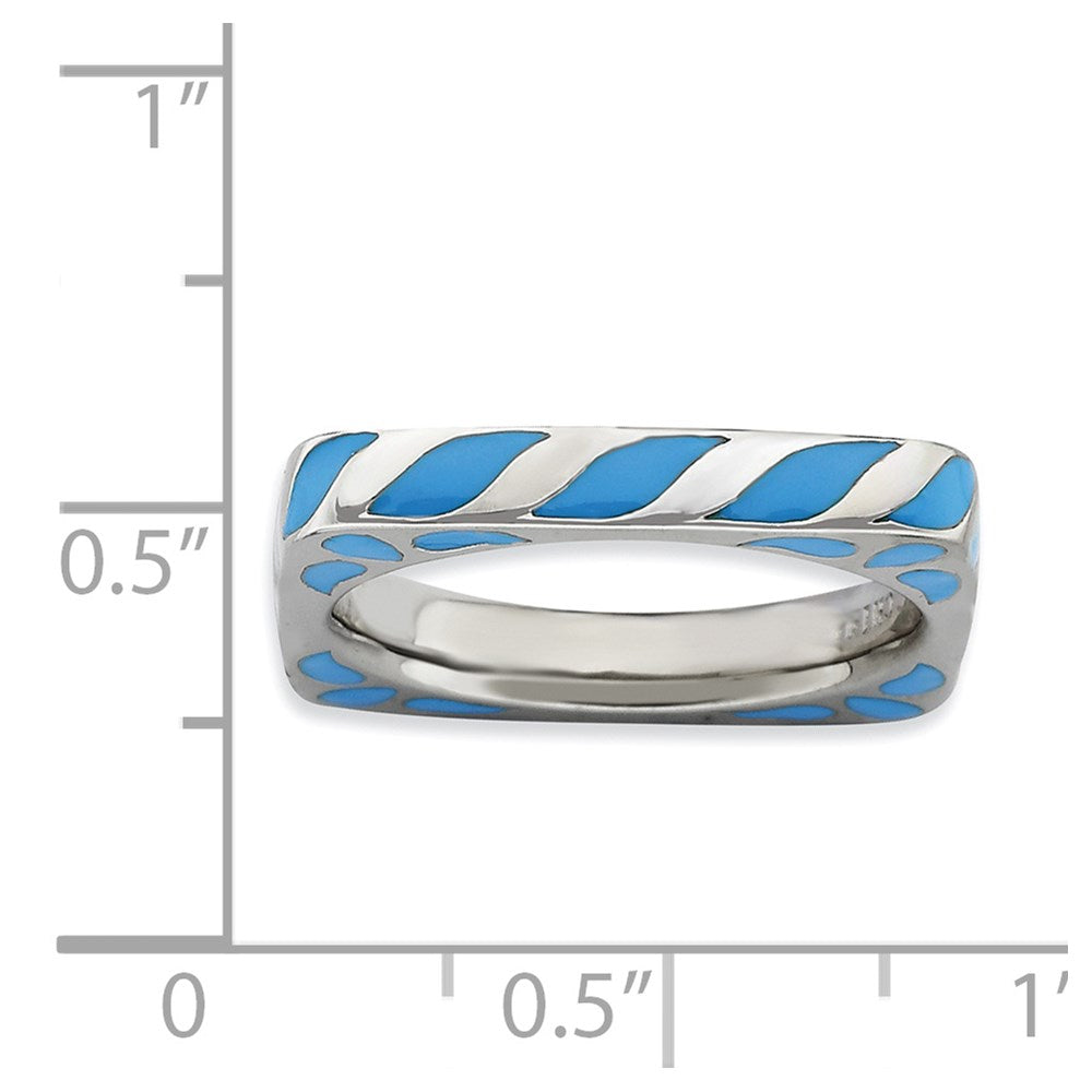 Sterlingsilber Stapelbar Expressions Poliert Blau Emailliert Quadratisch Ring