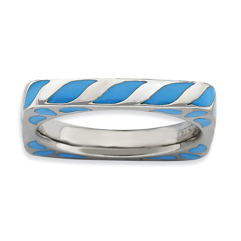 Sterlingsilber Stapelbar Expressions Poliert Blau Emailliert Quadratisch Ring
