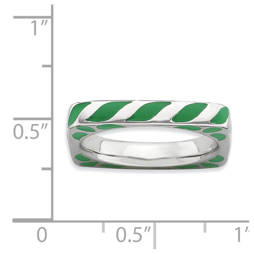 Sterlingsilber Stapelbar Expressions Poliert Grün Emailliert Quadratisch Ring
