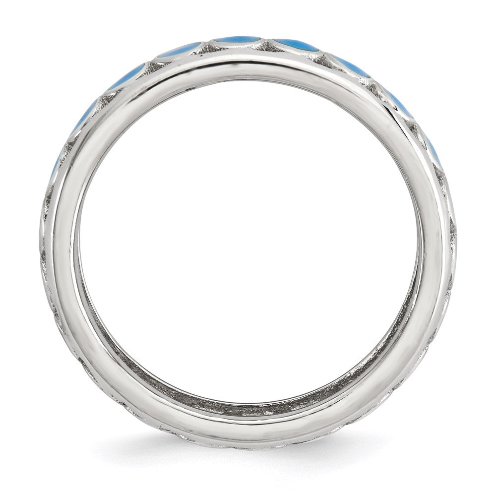 Sterlingsilber Stapelbar Expressions Poliert Blau Kreise Emailliert Ring (size 5 Nur)