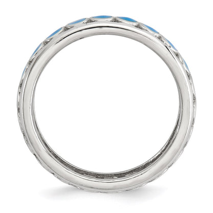 Sterlingsilber Stapelbar Expressions Poliert Blau Kreise Emailliert Ring (size 5 Nur)