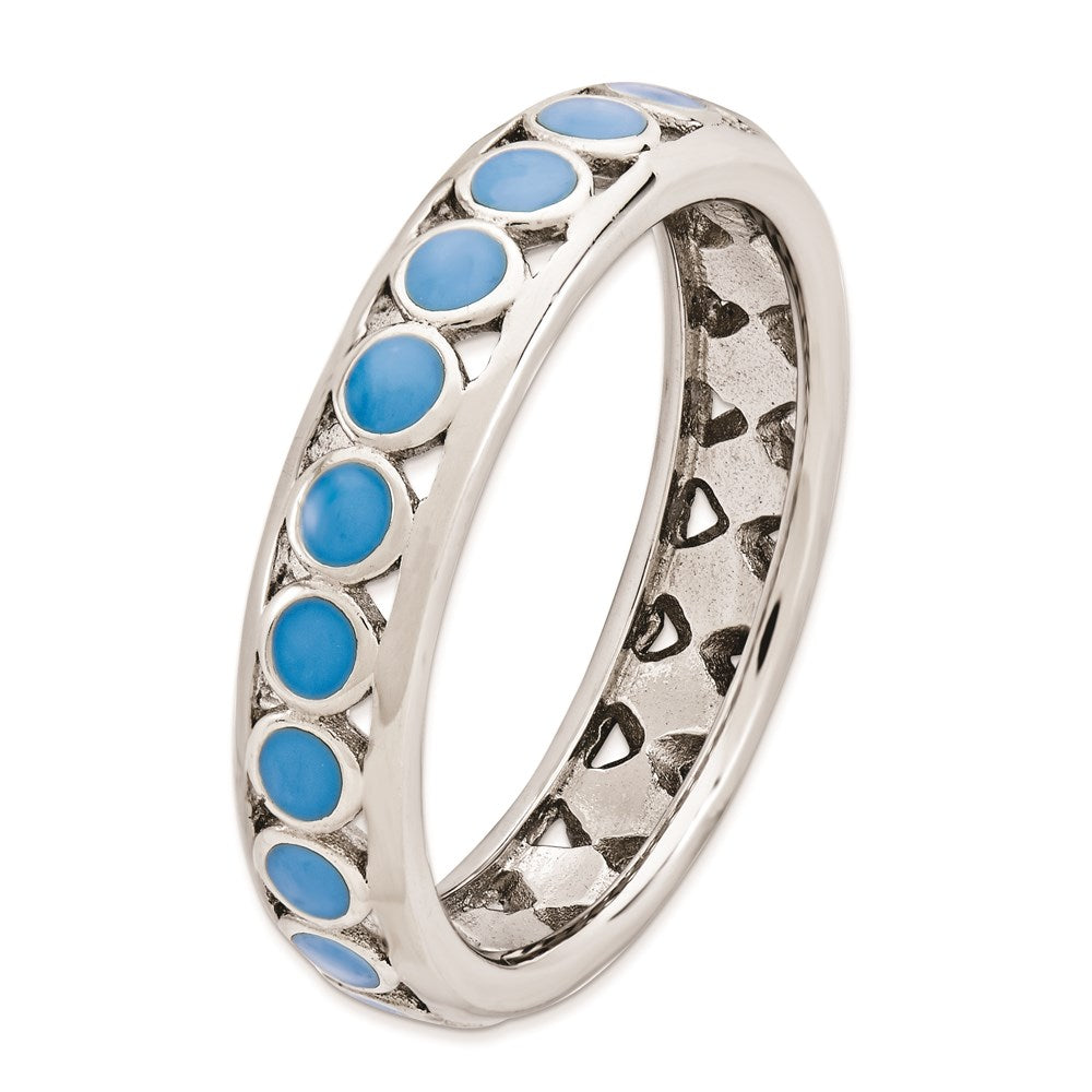 Sterlingsilber Stapelbar Expressions Poliert Blau Kreise Emailliert Ring (size 5 Nur)