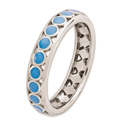 Sterlingsilber Stapelbar Expressions Poliert Blau Kreise Emailliert Ring (size 5 Nur)