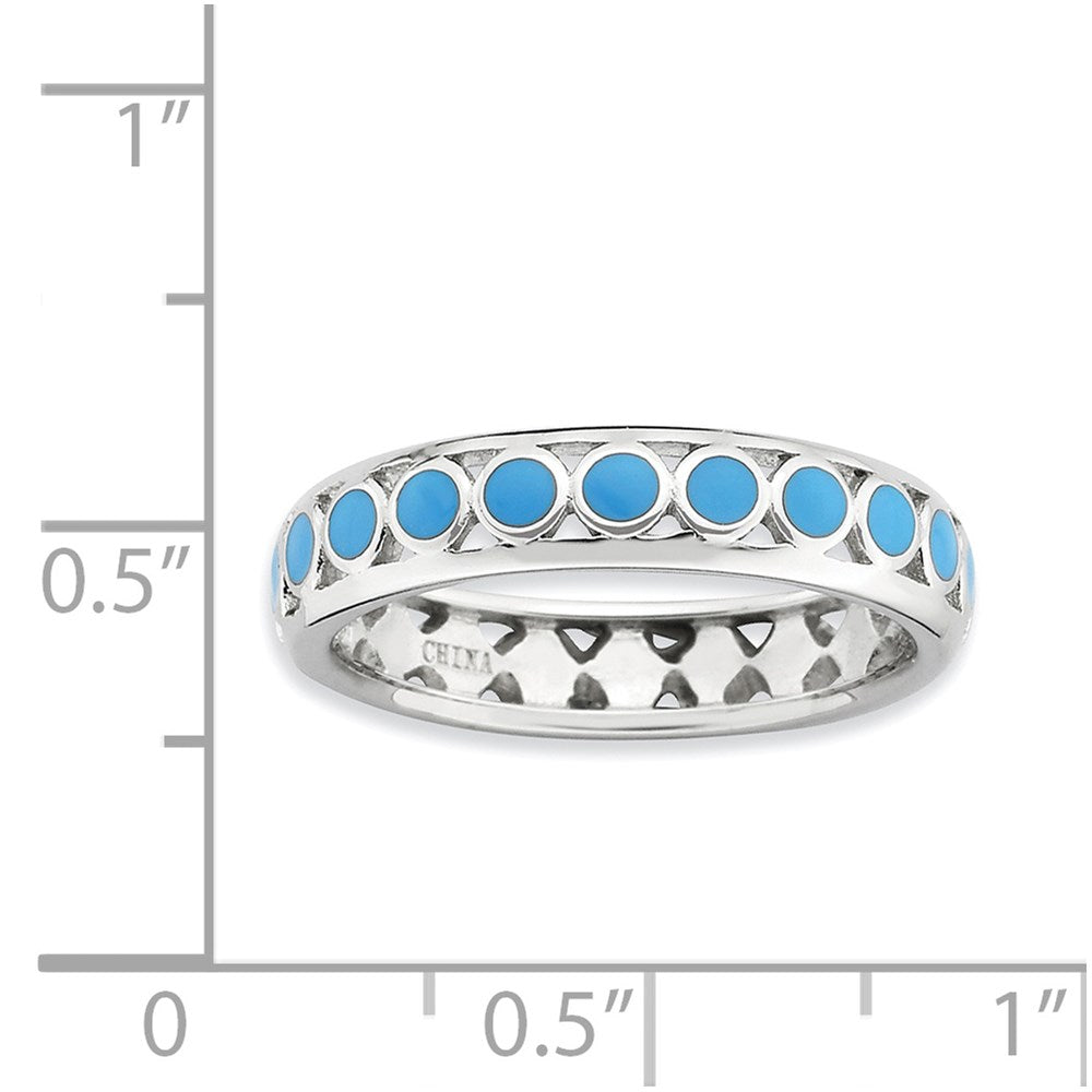 Sterlingsilber Stapelbar Expressions Poliert Blau Kreise Emailliert Ring (size 5 Nur)