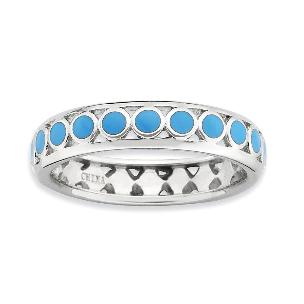 Sterlingsilber Stapelbar Expressions Poliert Blau Kreise Emailliert Ring (size 5 Nur)