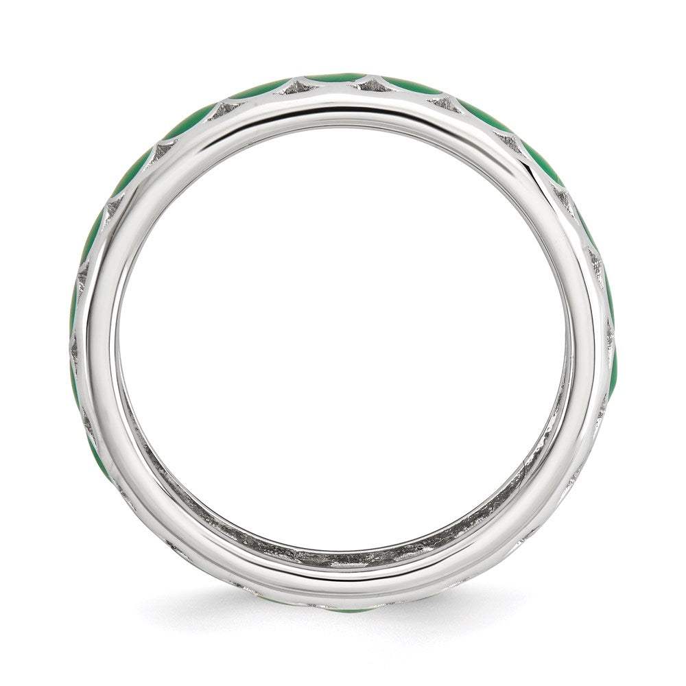 Sterlingsilber Stapelbar Expressions Poliert Grün Kreise Emailliert Ring