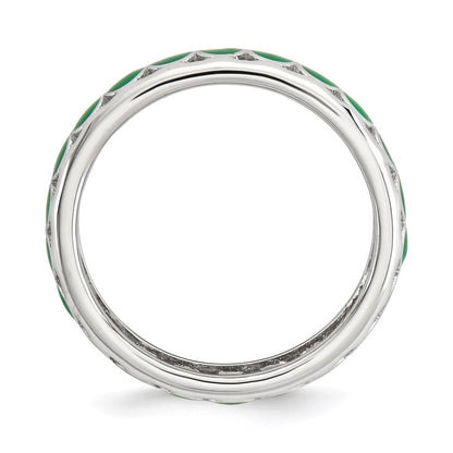 Sterlingsilber Stapelbar Expressions Poliert Grün Kreise Emailliert Ring