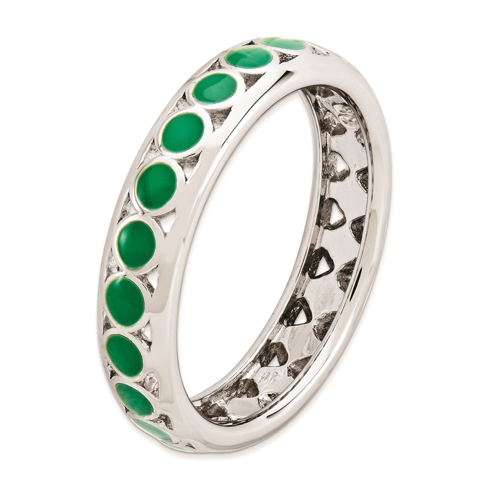 Sterlingsilber Stapelbar Expressions Poliert Grün Kreise Emailliert Ring