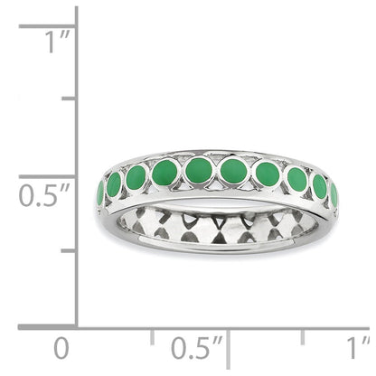 Sterlingsilber Stapelbar Expressions Poliert Grün Kreise Emailliert Ring