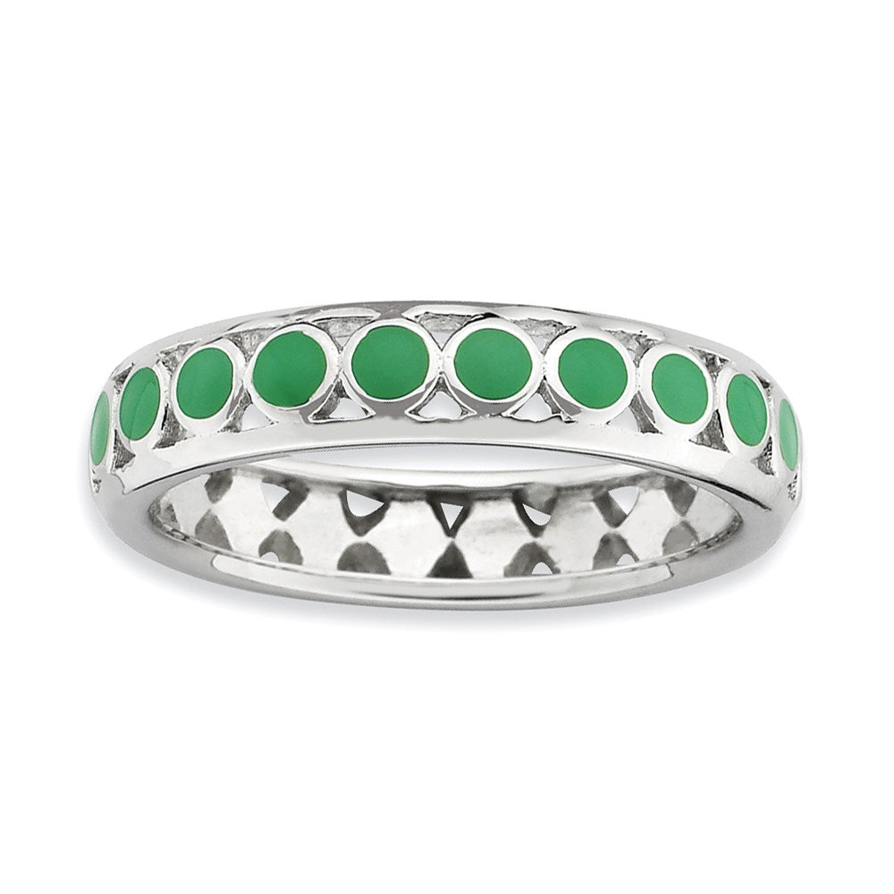 Sterlingsilber Stapelbar Expressions Poliert Grün Kreise Emailliert Ring