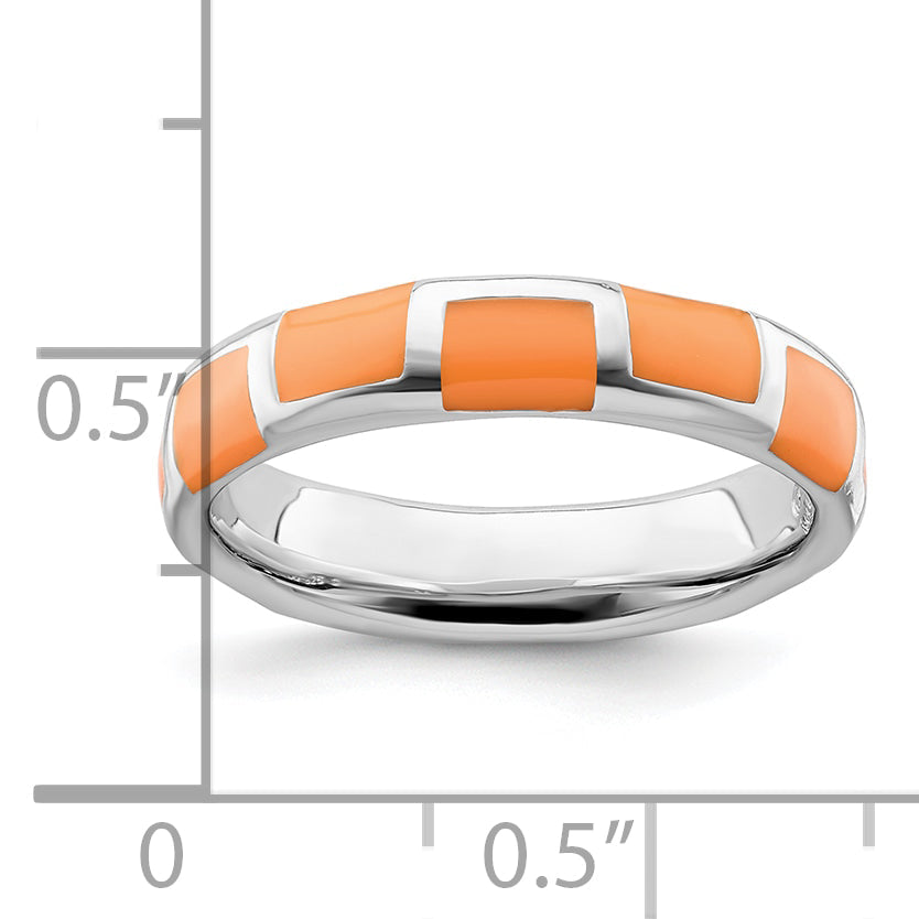 Sterlingsilber Stapelbar Expressions Poliert Orange Emailliert Ring