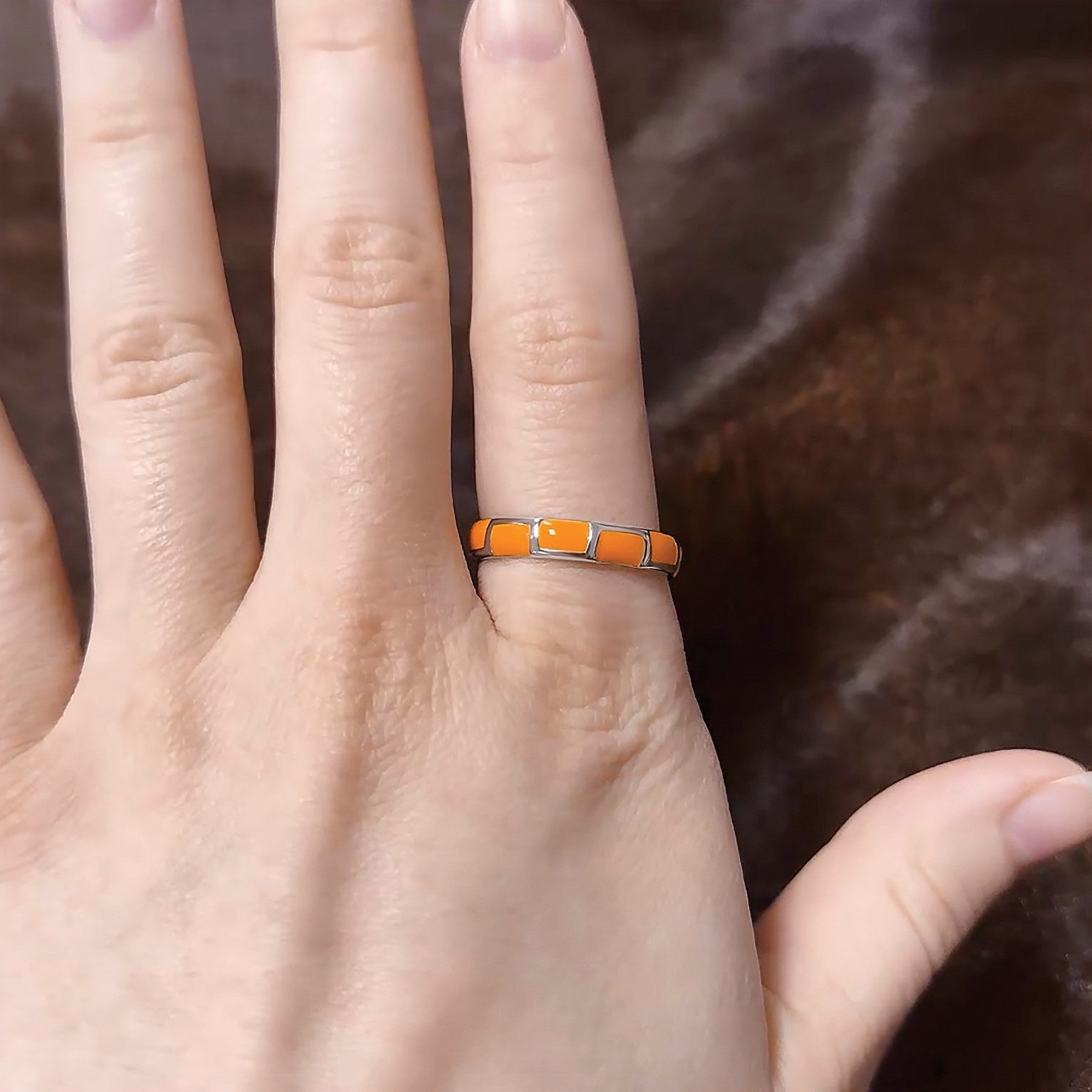 Sterlingsilber Stapelbar Expressions Poliert Orange Emailliert Ring