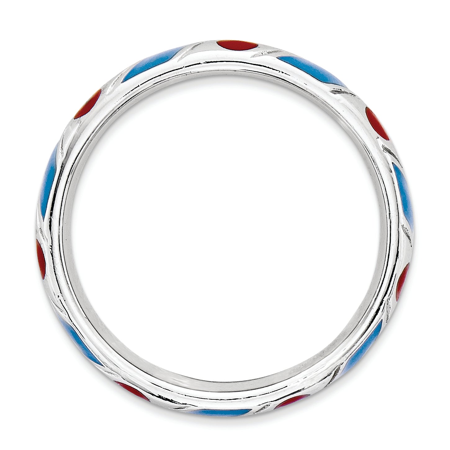 Sterlingsilber Stapelbar Expressions Poliert Blau/red Emailliert Ring