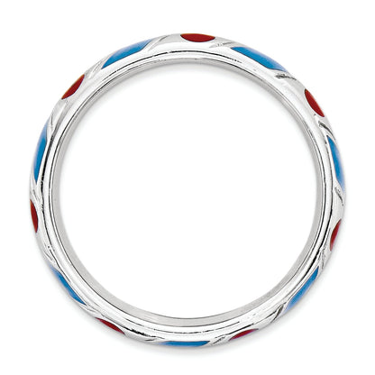 Sterlingsilber Stapelbar Expressions Poliert Blau/red Emailliert Ring