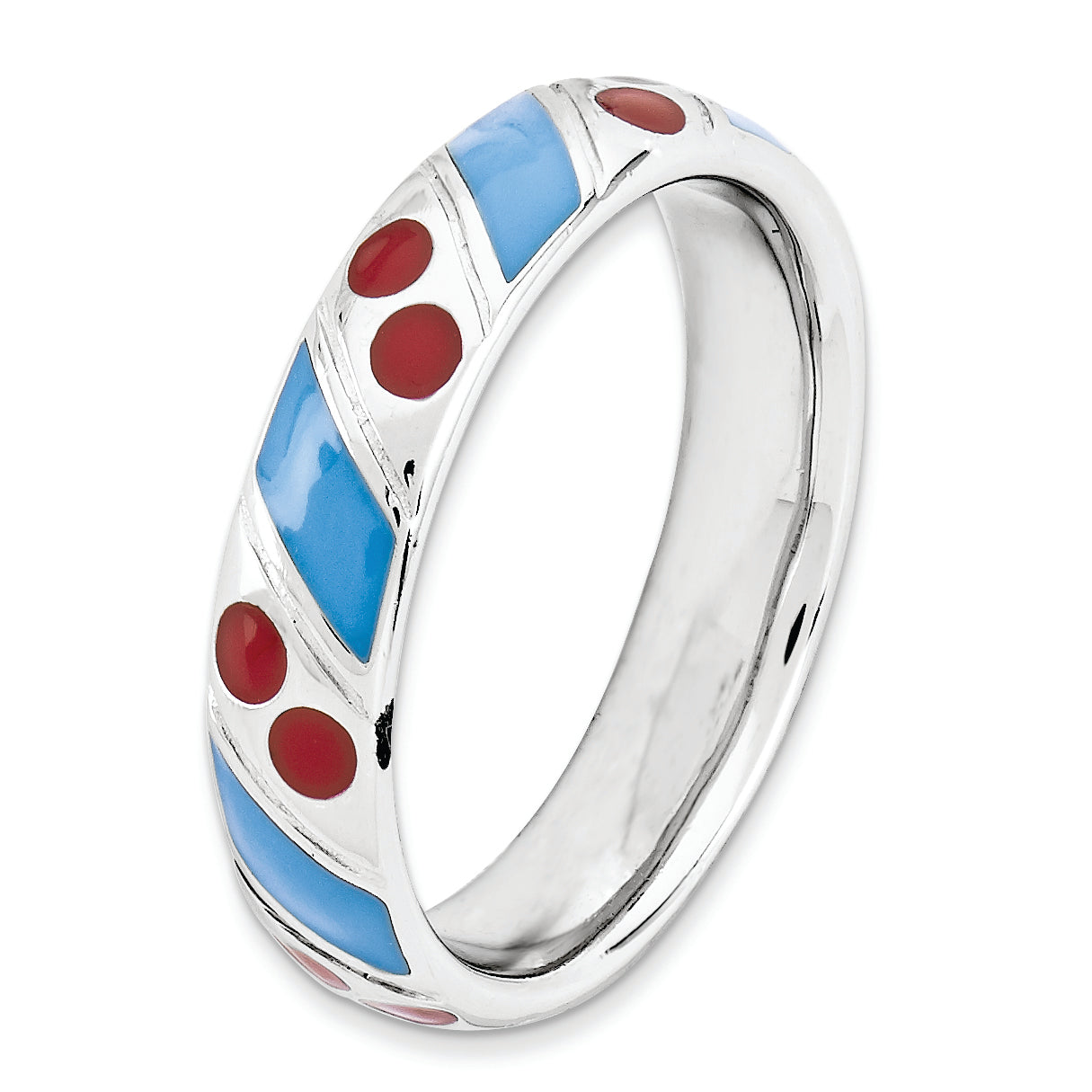 Sterlingsilber Stapelbar Expressions Poliert Blau/red Emailliert Ring