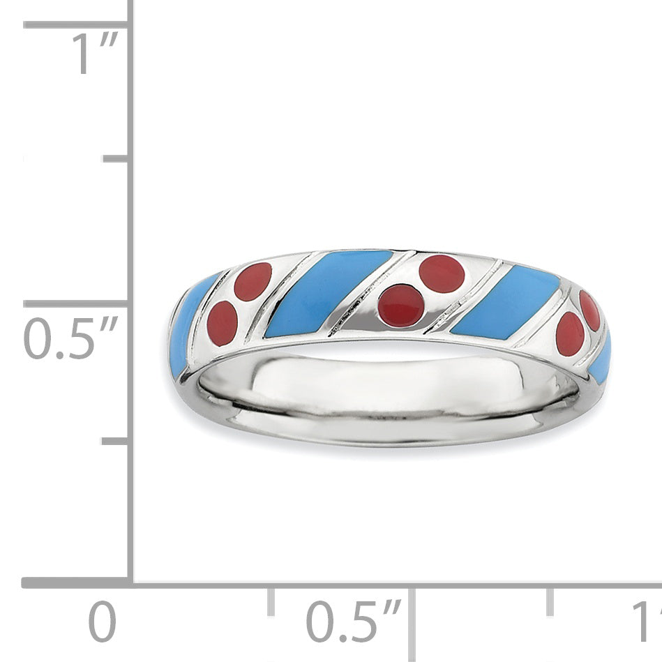 Sterlingsilber Stapelbar Expressions Poliert Blau/red Emailliert Ring