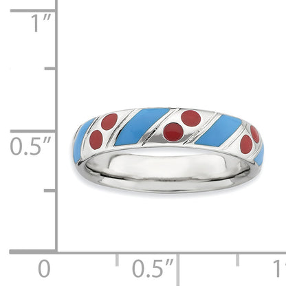 Sterlingsilber Stapelbar Expressions Poliert Blau/red Emailliert Ring