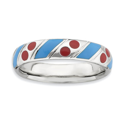 Sterlingsilber Stapelbar Expressions Poliert Blau/red Emailliert Ring