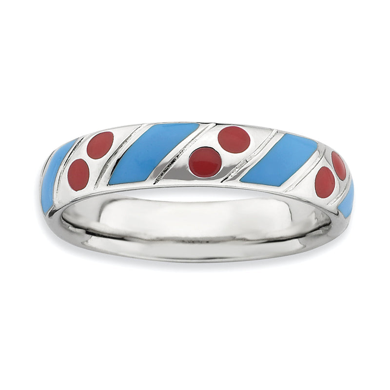 Sterlingsilber Stapelbar Expressions Poliert Blau/red Emailliert Ring