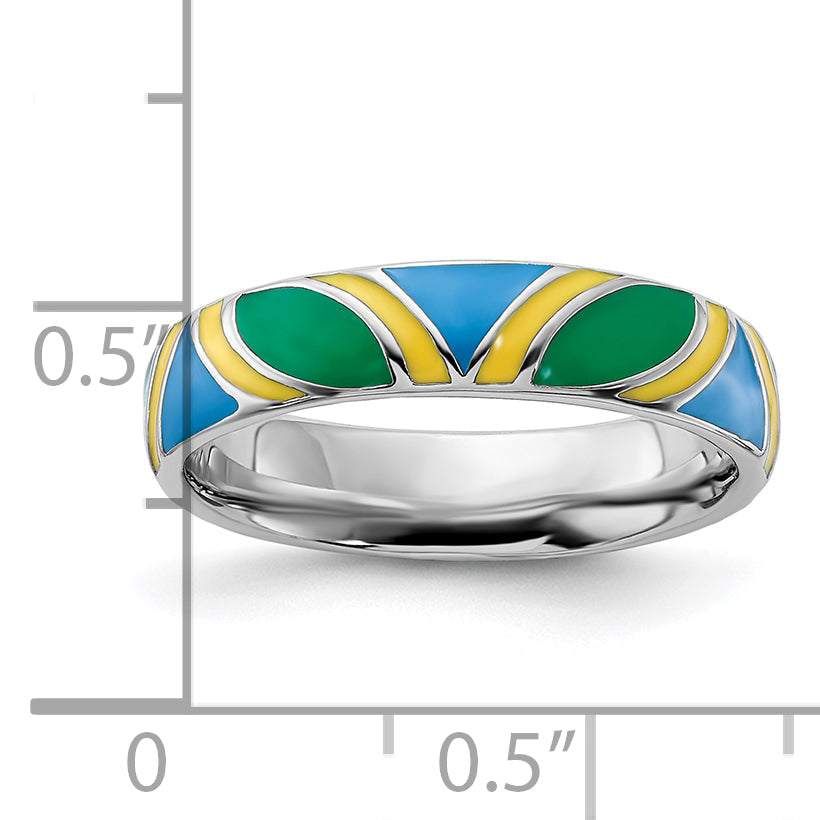 Sterlingsilber Stapelbar Expressions Poliert Mehrfarbig Emailliert Ring