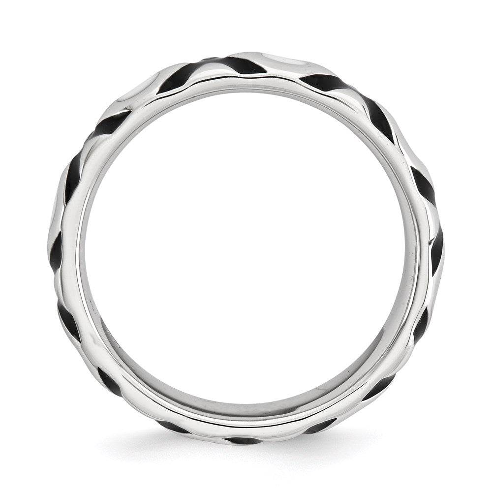 Sterlingsilber Stapelbar Expressions Poliert Schwarz/white Emailliert Ring (size 10 Nur)