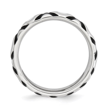 Sterlingsilber Stapelbar Expressions Poliert Schwarz/white Emailliert Ring (size 10 Nur)