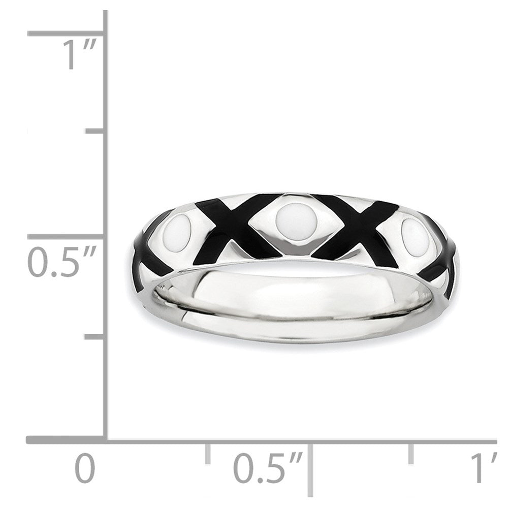 Sterlingsilber Stapelbar Expressions Poliert Schwarz/white Emailliert Ring (size 10 Nur)
