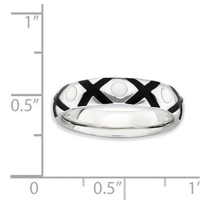 Sterlingsilber Stapelbar Expressions Poliert Schwarz/white Emailliert Ring (size 10 Nur)