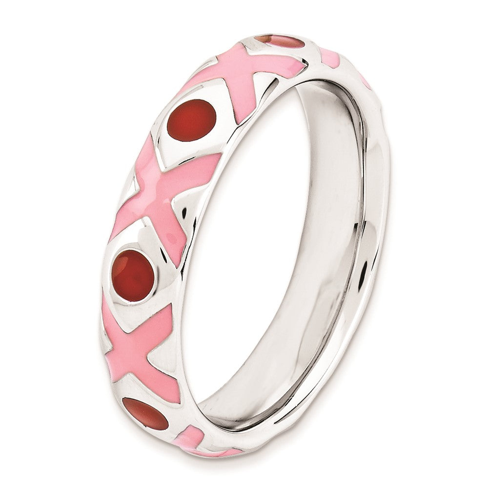 Sterlingsilber Stapelbar Expressions Poliert Rosa/red Emailliert Ring