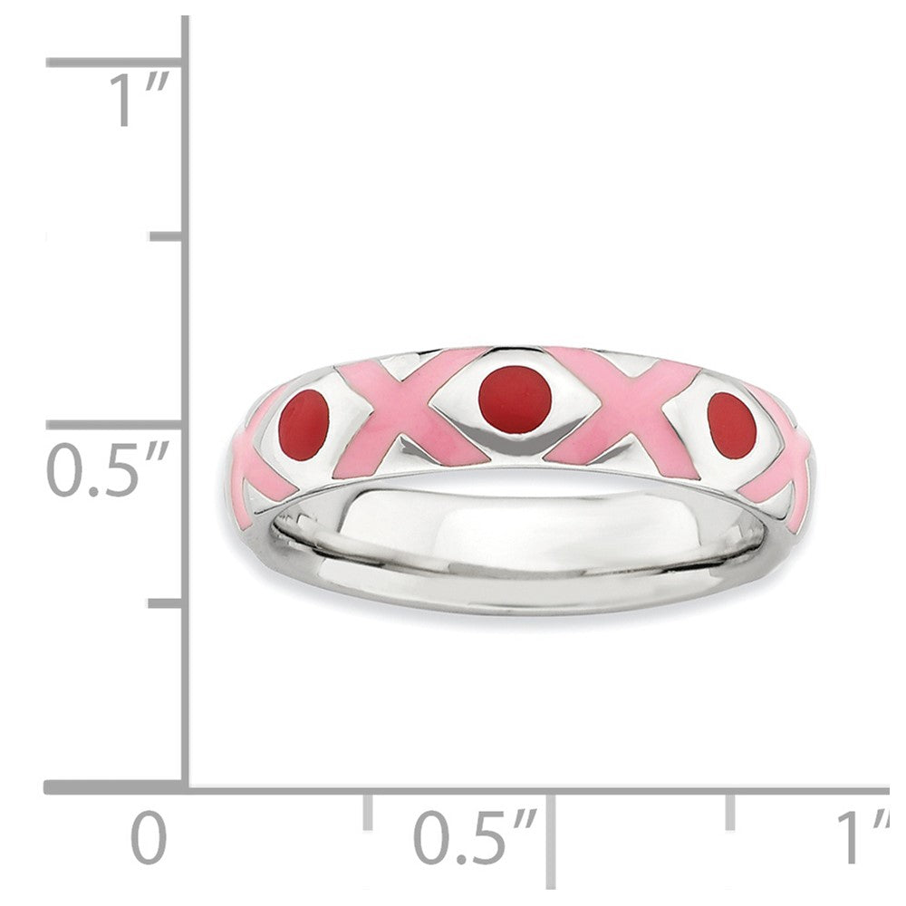 Sterlingsilber Stapelbar Expressions Poliert Rosa/red Emailliert Ring
