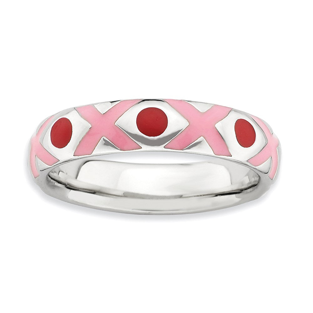 Sterlingsilber Stapelbar Expressions Poliert Rosa/red Emailliert Ring