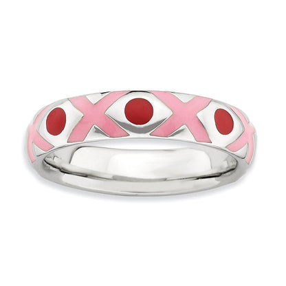 Sterlingsilber Stapelbar Expressions Poliert Rosa/red Emailliert Ring