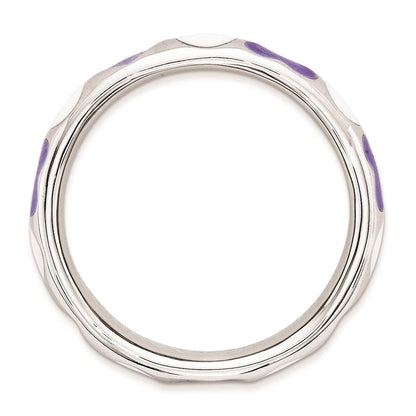 Sterlingsilber Stapelbar Expressions Poliert Lila/white Emailliert Ring (size 5 Nur)