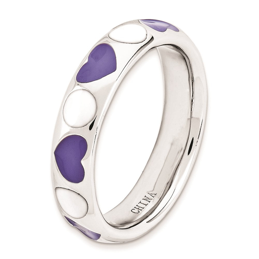 Sterlingsilber Stapelbar Expressions Poliert Lila/white Emailliert Ring (size 5 Nur)