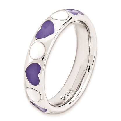 Sterlingsilber Stapelbar Expressions Poliert Lila/white Emailliert Ring (size 5 Nur)
