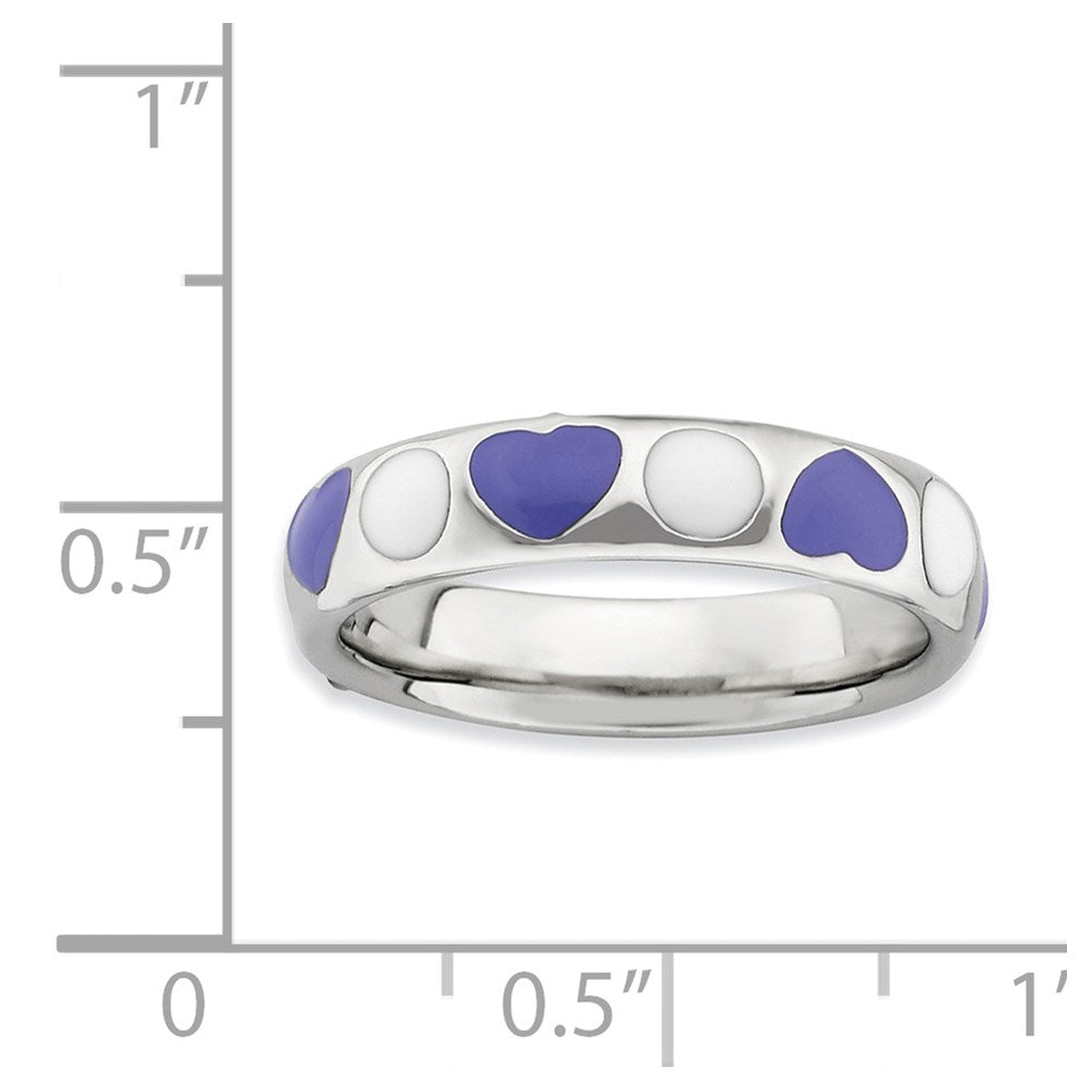 Sterlingsilber Stapelbar Expressions Poliert Lila/white Emailliert Ring (size 5 Nur)