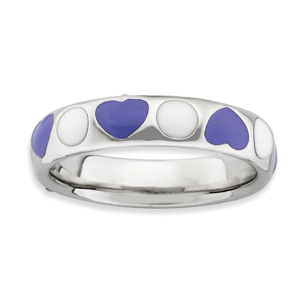 Sterlingsilber Stapelbar Expressions Poliert Lila/white Emailliert Ring (size 5 Nur)
